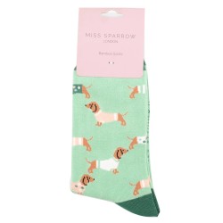 Miss Sparrow Damen Bambussocken – Lustiges Dackel Motiv – Mint & Grün – Größe 36-41 Miss Sparrow Damen Bambussocken – Lustiges Dackel Motiv – Mint & Grün – Größe 36-41
