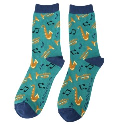 Miss Sparrow Herren Bambussocken – Noten Motiv – Türkis– Größe 40-45