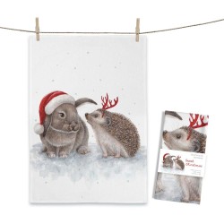 Geschirrtuch Weihnachtshase mit Igel Geschirrtuch Weihnachtshase mit Igel