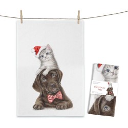 Geschirrtuch - Weihnachtsmotiv - Maluu - Labrador mit Katze