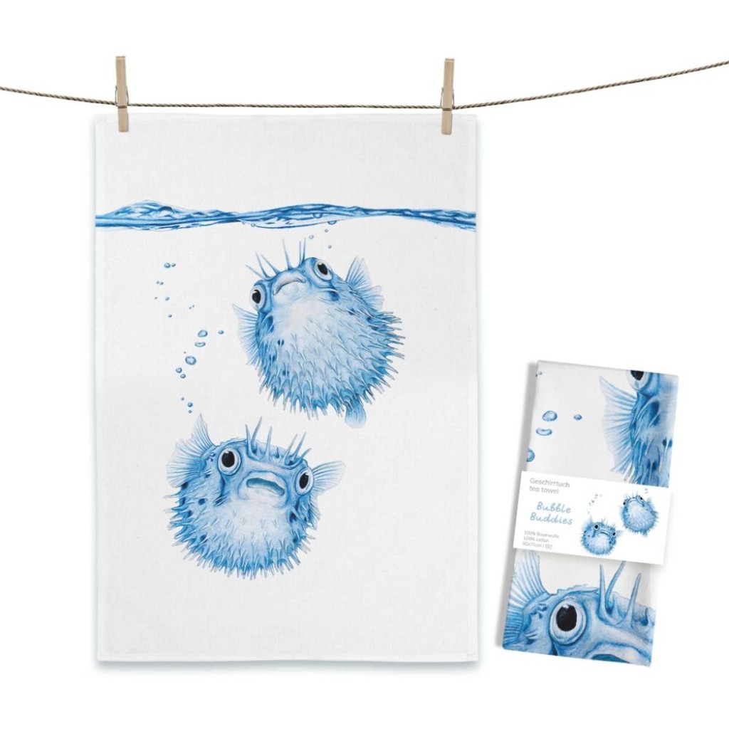 Geschirrtuch MALUU "Bubble Buddies", Kugelfische, Aquarell-Design, OEKO-TEX® zertifiziert Geschirrtuch MALUU "Bubble Buddies", Kugelfische, Aquarell-Design, OEKO-TEX® zertifiziert