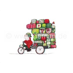 Postkarte Miriam Kramer Weihnachtsmann mit Paketen