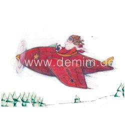 Postkarte Miriam Kramer Santa im Flugzeug