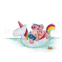 Postkarte Miriam Kramer Schweine mit Einhorn
