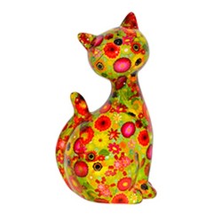 Pomme Pidou Spardose Katze Caramel L Grün mit Blumen Pomme Pidou Spardose Katze Caramel L Grün mit Blumen