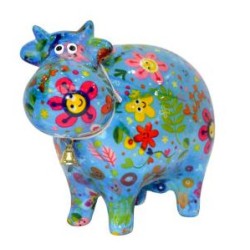 Pomme Pidou Spardose Kuh Blau mit Blumen