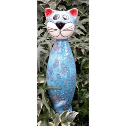Gartenstecker Keramik-Katze hellblau