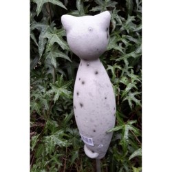 Gartenstecker Keramik-Katze grau