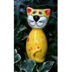 Gartenstecker Keramik-Katze mini gelb gefleckt