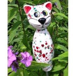 Gartenstecker Keramik-Katze Creme 