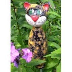 Gartenstecker Keramik-Katze schwarz mit Gold
