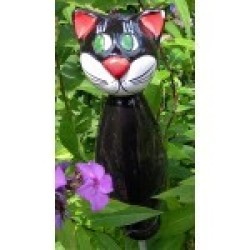 Gartenstecker Keramik-Katze schwarz