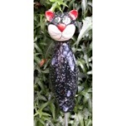 Gartenstecker Keramik Katze schwarz weiße Effekte