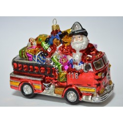 Christbaumschmuck Santa auf Feuerwehrauto Christbaumschmuck Santa auf Feuerwehrauto