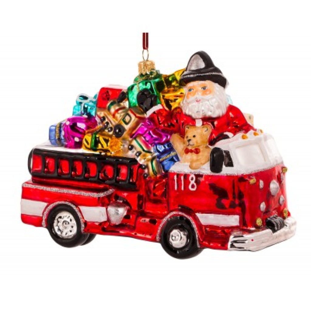Christbaumschmuck Santa auf Feuerwehrauto Christbaumschmuck Santa auf Feuerwehrauto