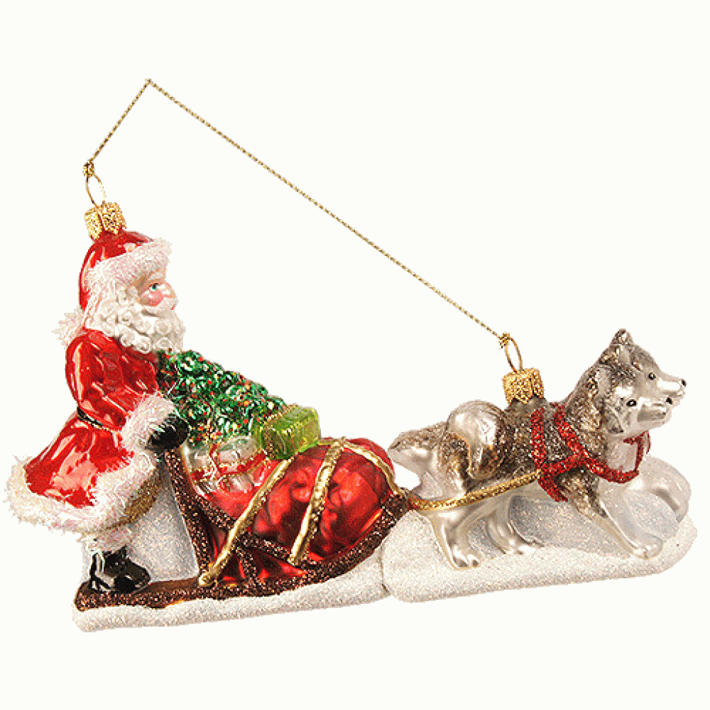 Weihnachtskugel Santa mit seinem Hundeschlitten Weihnachtskugel Santa mit seinem Hundeschlitten