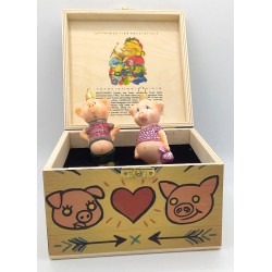 Christbaumschmuck Komozja Holzbox mit Schweinepaar