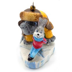 Christbaumschmuck Komozja Elefant und Hase fahren Schlittschuh