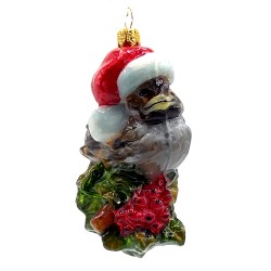 Christbaumschmuck Komozja Spatz auf Stechpalme