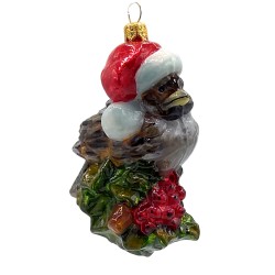 Christbaumschmuck Komozja Spatz auf Stechpalme