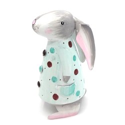 Osterhase Betty mit Schlappohren Hellblau mit Punkten XS